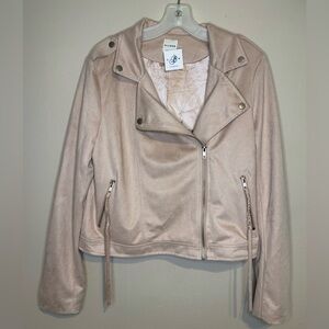 Ellison Faux Suede Motorcycle/Moto Jacket with Blush Pink Women’s/juniors Size L